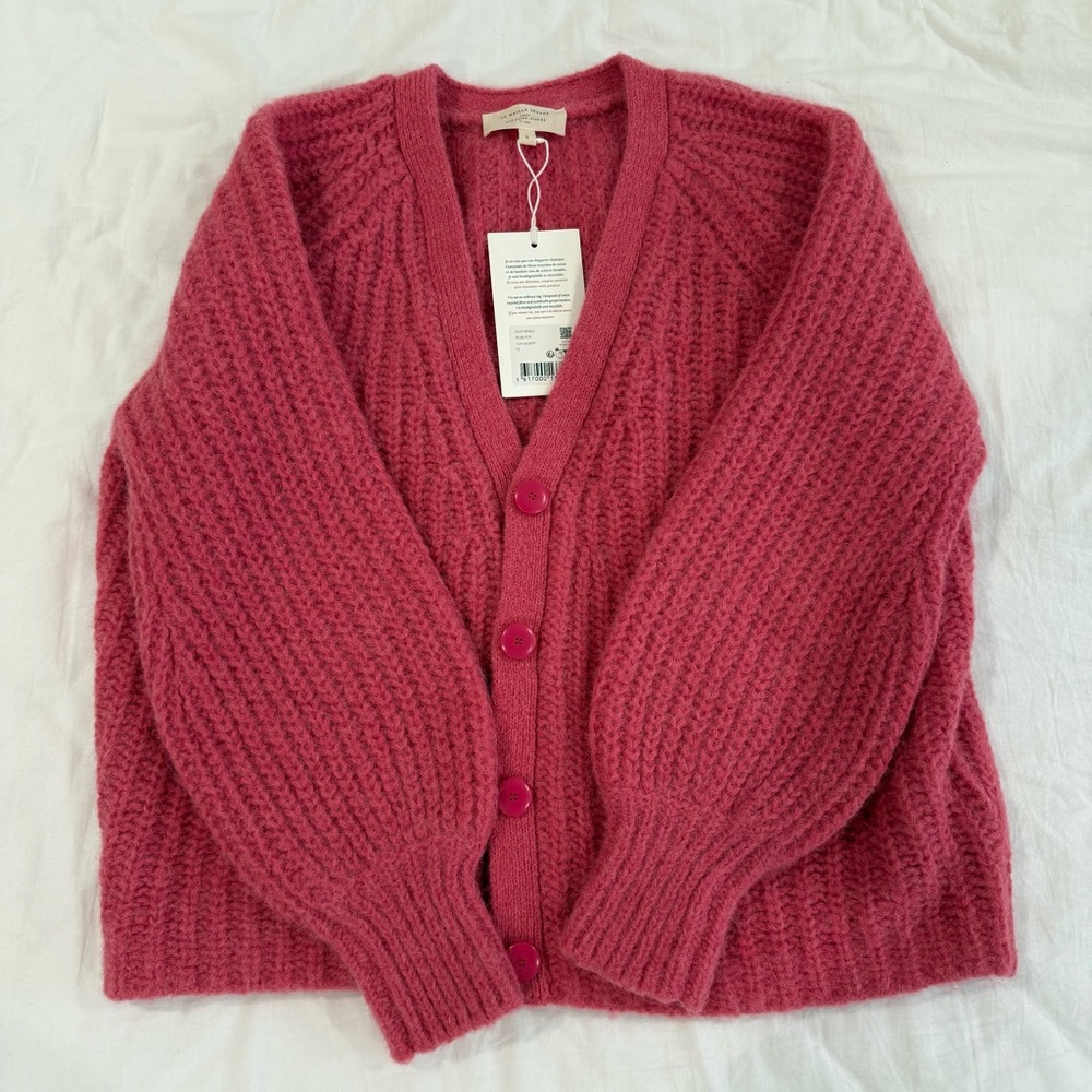 Sezane Basile Pink Knit Cardigan Sweater